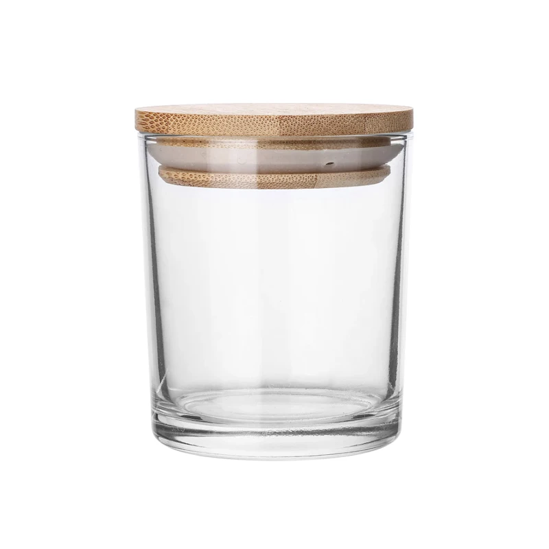 Wholesale Customized Clear Iridescent Holographic Candle Glass Jars with Bamboo Lids and Private Label for Scented Candle Making