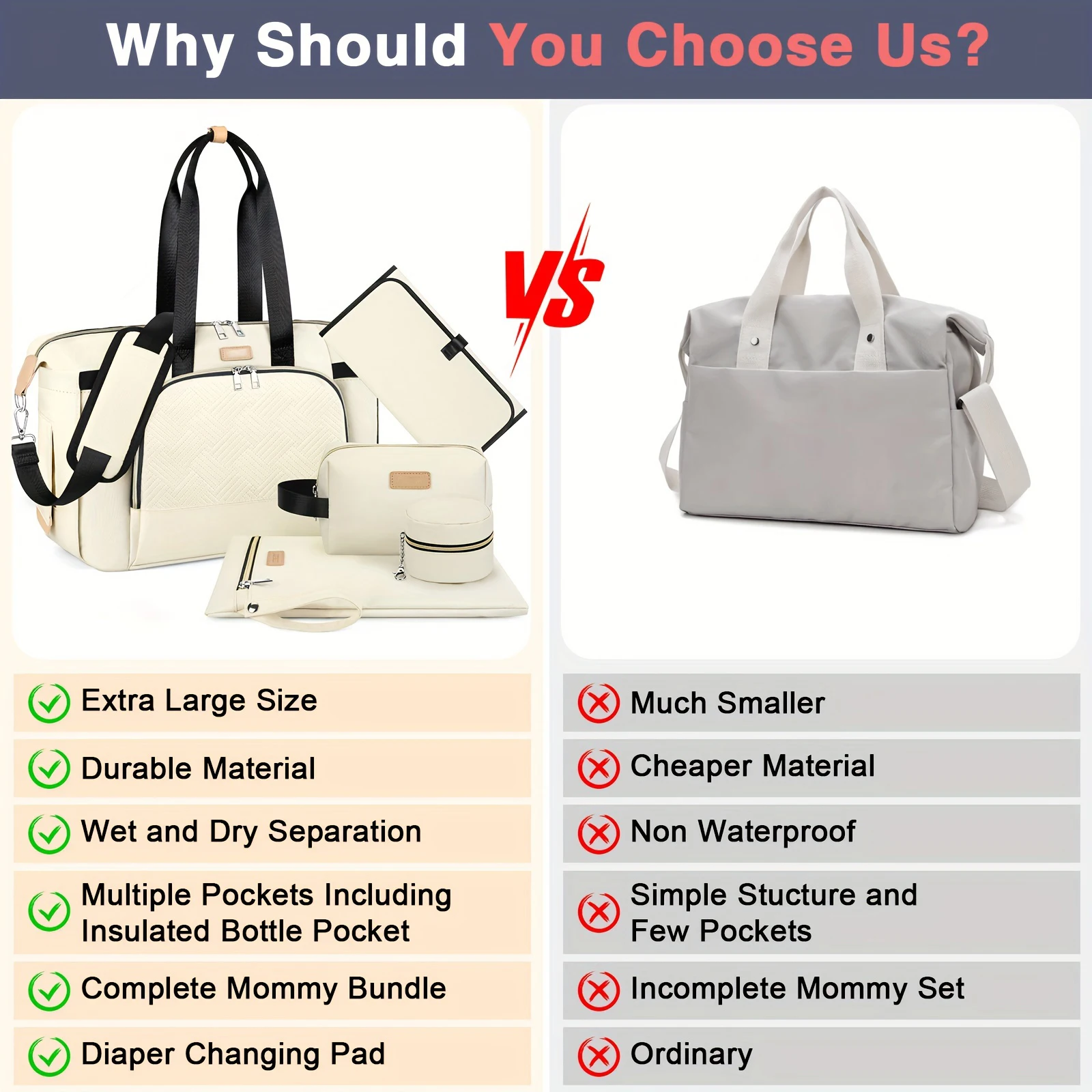 Factory Direct Sales Universal Diaper Bag Tote for Baby - Large Mommy Bag with Portable Changing Pad Fits All Strollers