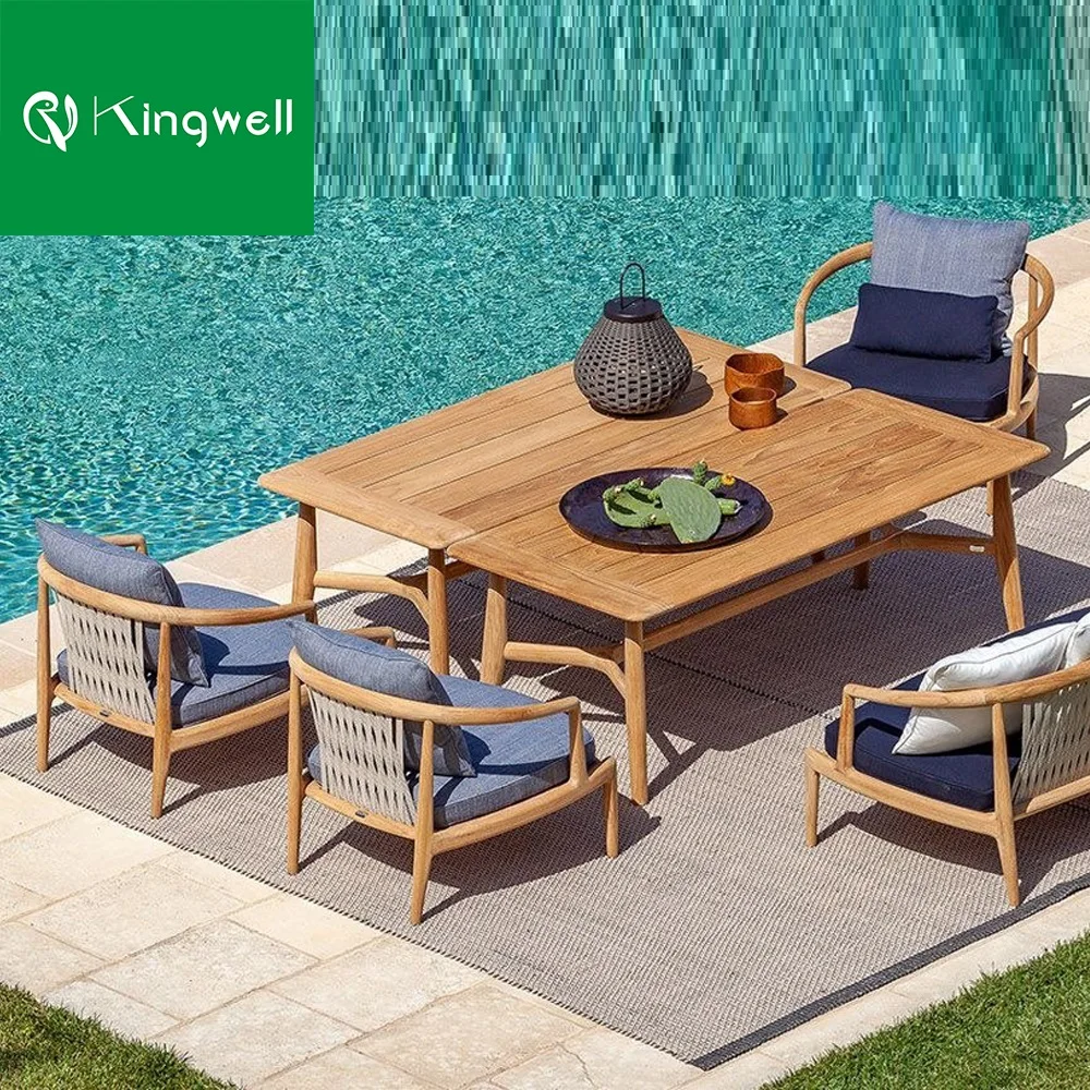 Wholesales Hotel Outdoor Teak Furniture Patio Designs Wooden L Shaped Sofa Sets For Home And Garden