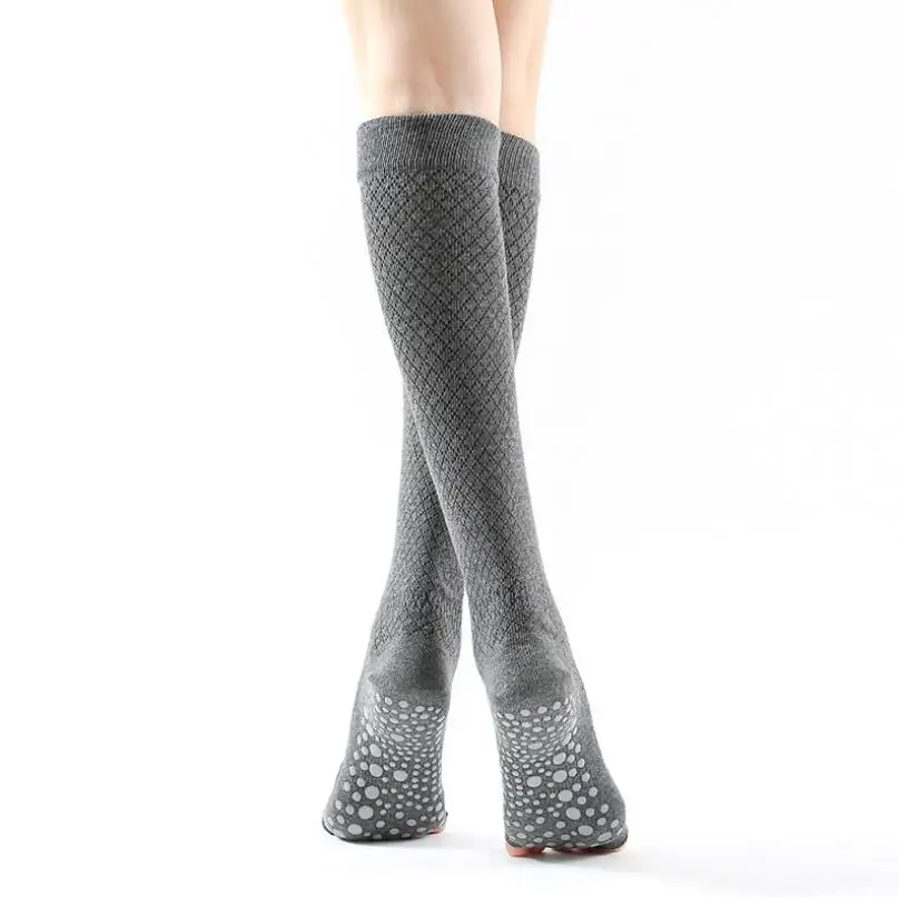 Женские длинные носки-трубы для йоги, хлопковые нескользящие носки до колена для танцев с пятью пальцами