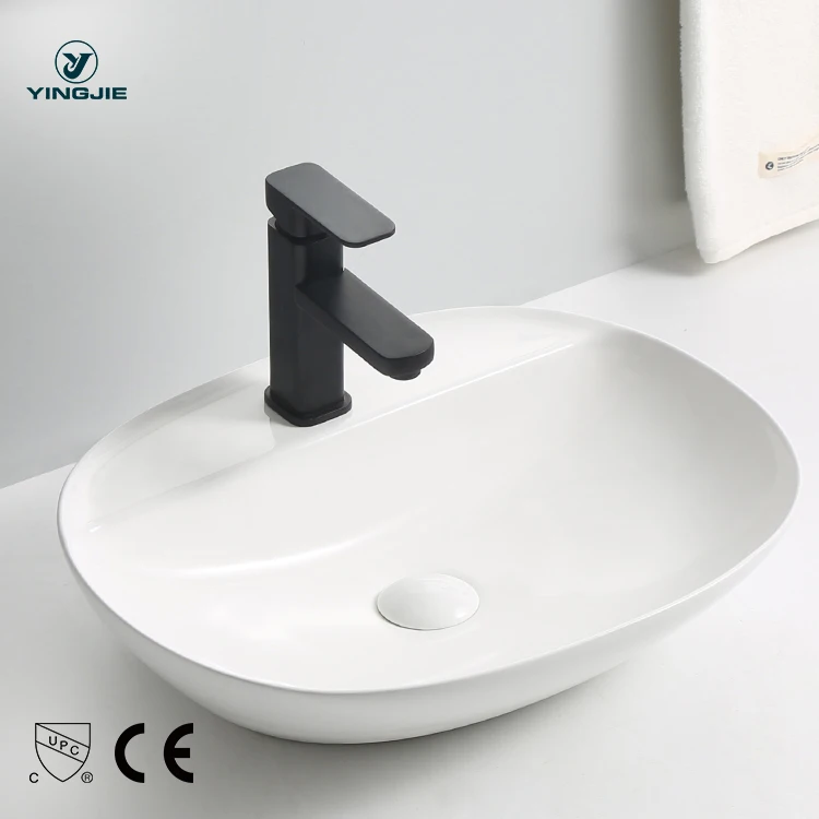 Popular lavatory washroom sanitary ware countertop glossy white vessel sinks bowl bathroom ceramic wash basin