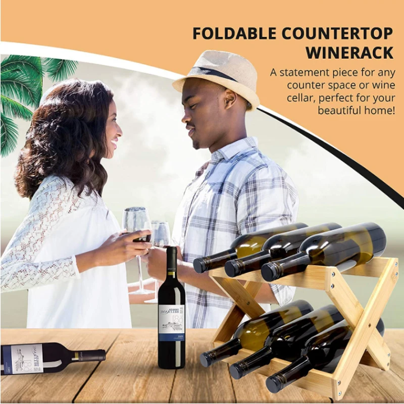 Wooden foldable countertop wine bottle storage rack cabinet wine display rack