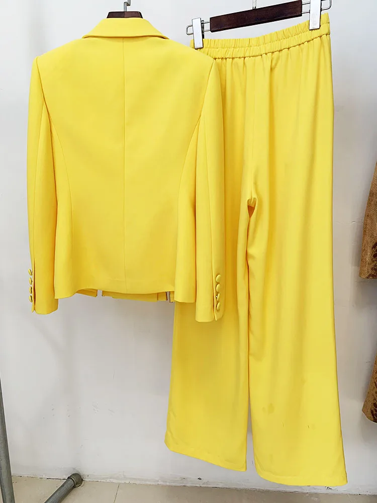 A8114 Luxury Yellow Women Two Pieces Suits Plus Size Cutout Ladies Two Pieces Business Suits