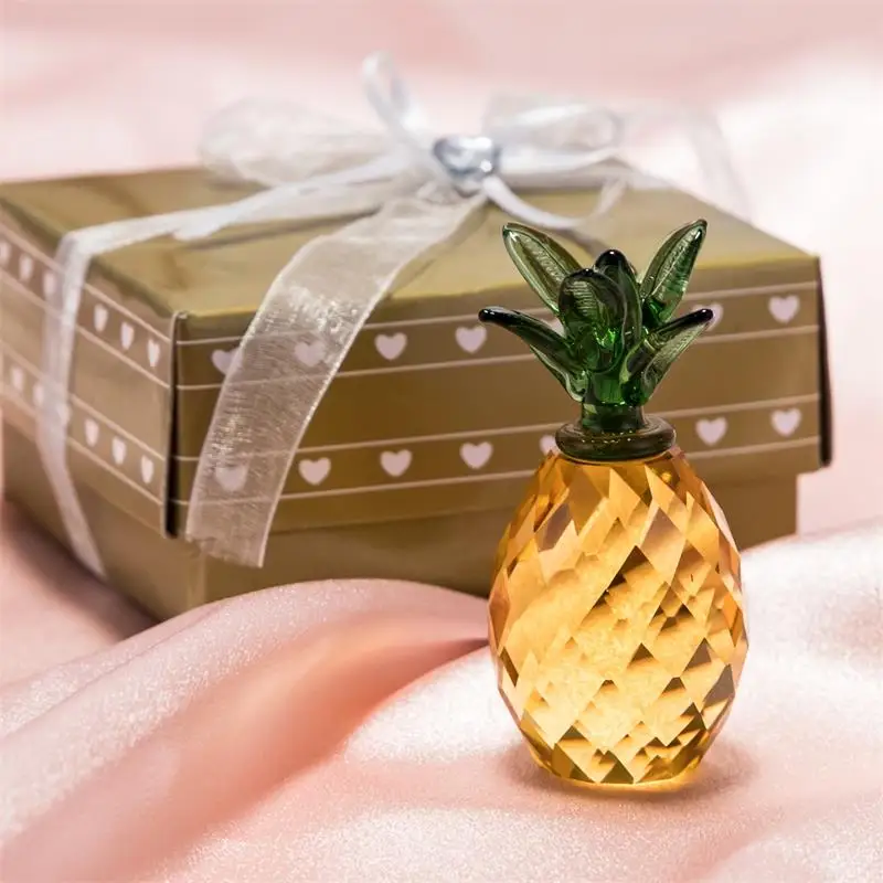 Baptism wedding gift Crystal glass handicraft Yellow pineapple decoration  bromeliad