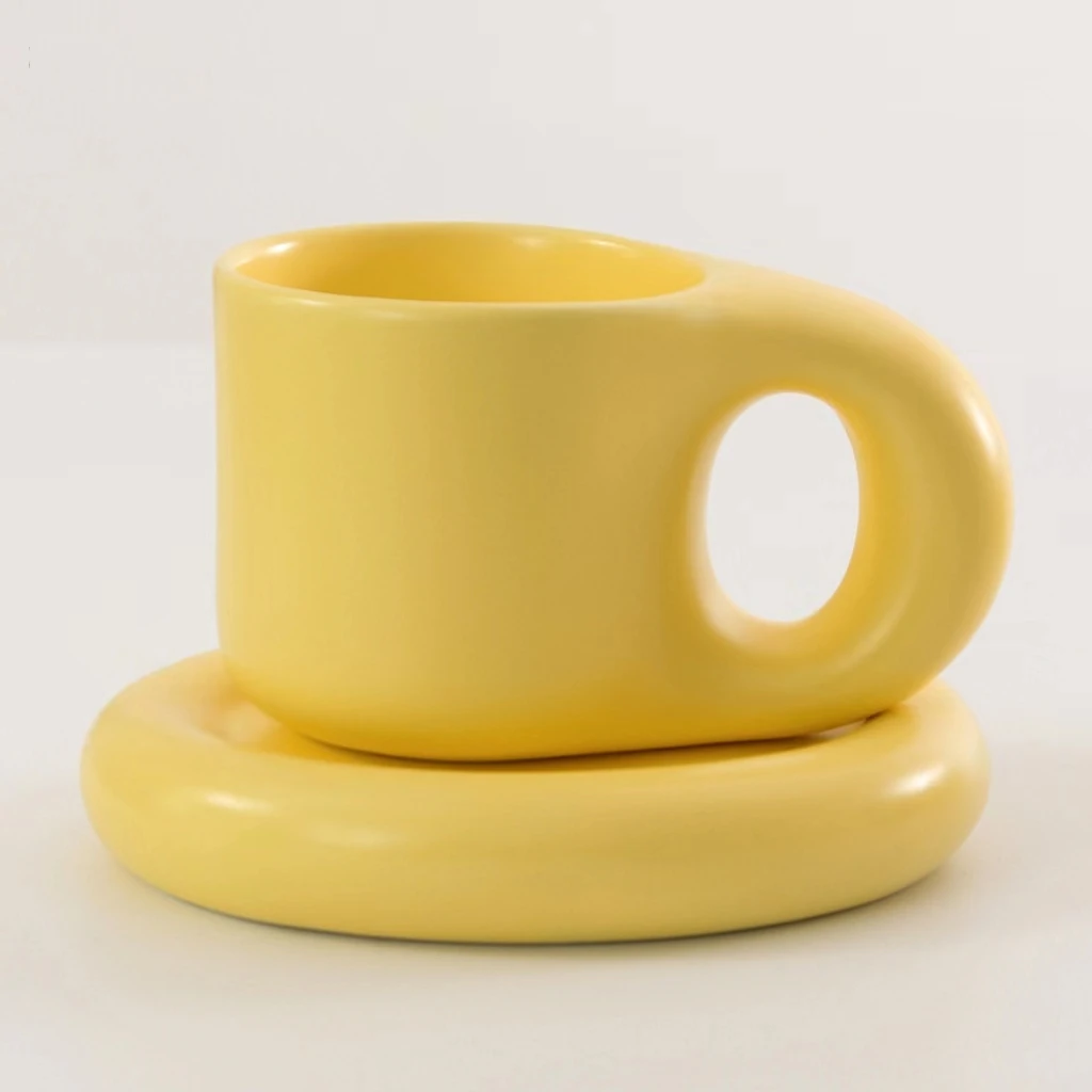 Nordic керамическая толстый милый кофейная чашка с блюдцем набор уникальный дизайн чайная кружка 270ml таможня жира для подарка