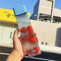 Square Frosted Plastic  Portable Transparent Bottle Fruit Juice Outdoor Sport Water  Bottle