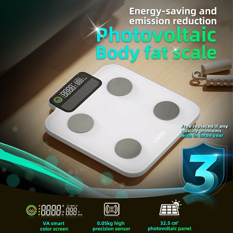 180kg Solar Energy weighing scale Tempered Glass Electronic Weighing Scale Digital Bathroom Body Fat Scale Connect SmartPhone