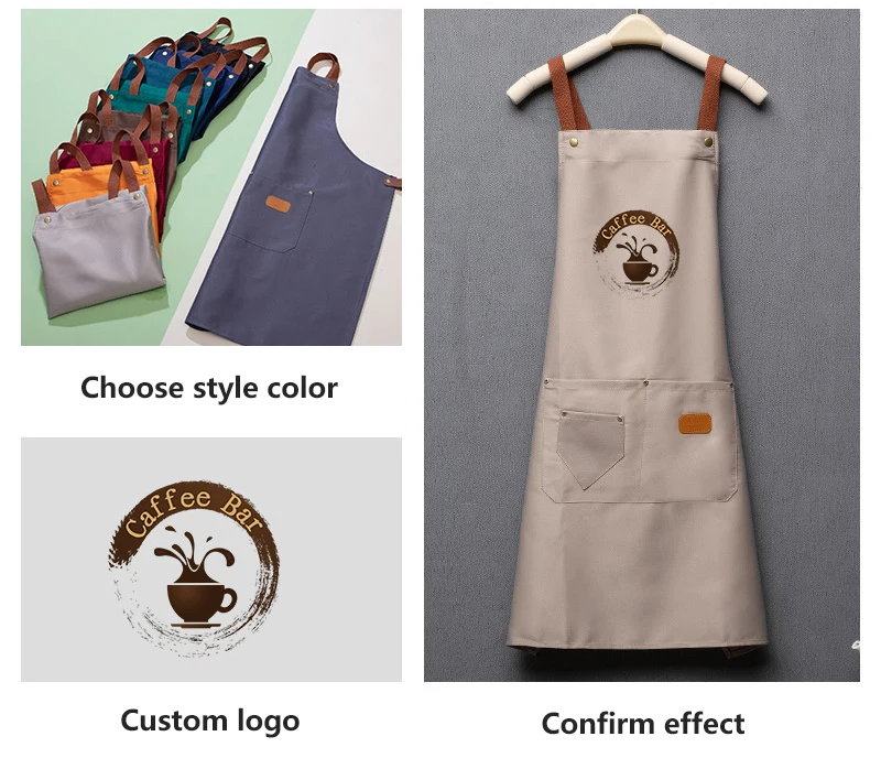 Customized Personality Logo Canvas Restaurant Cafes Cleaning Chef Custom Aprons Kitchen with Pocket for Barber Shop Tool Garden