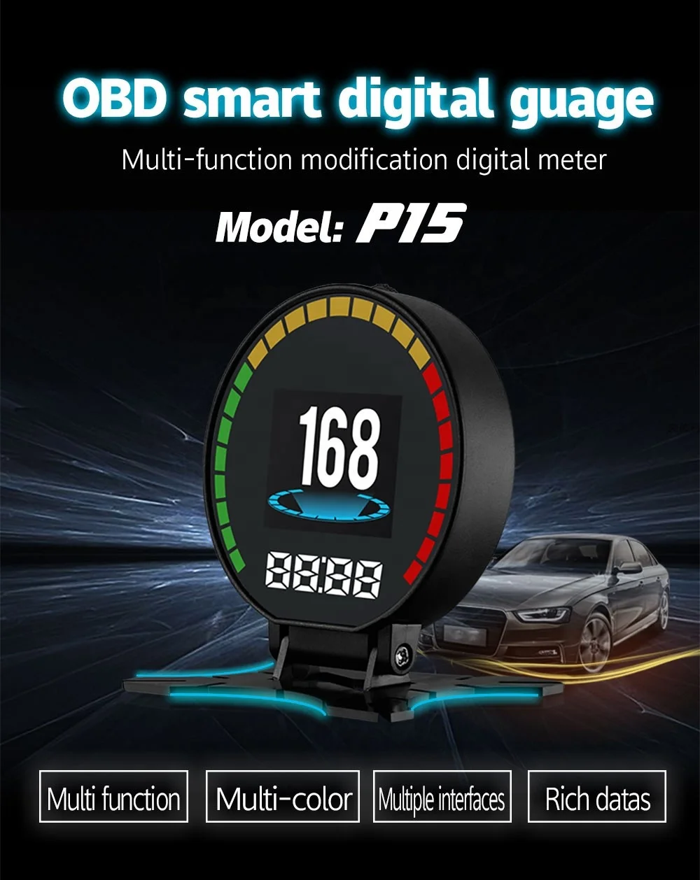 Auto OBD2 Scanner Meter Universal Speed display car head up display OBD digital Gauge P15 car speedometer