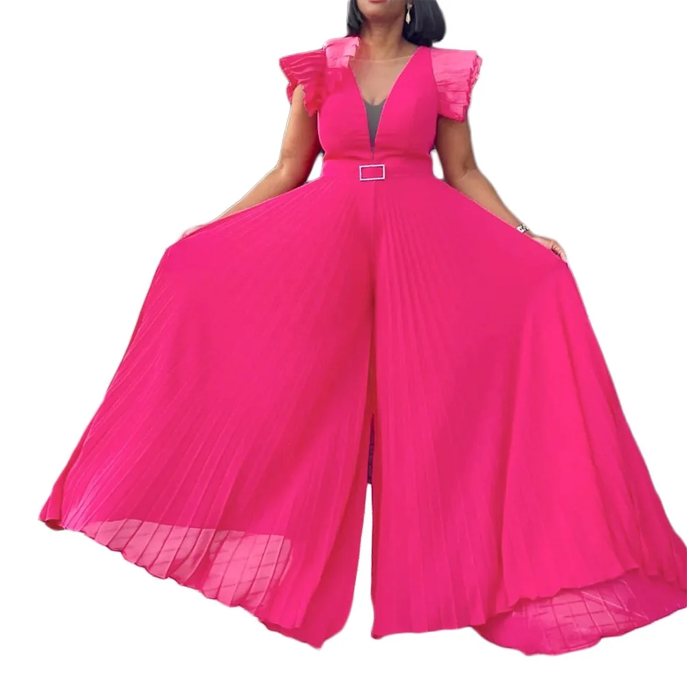 Wholesale Africa Plus size Chiffon Fold Shirts Ruffles Jumpsuits Culotte Large skirt