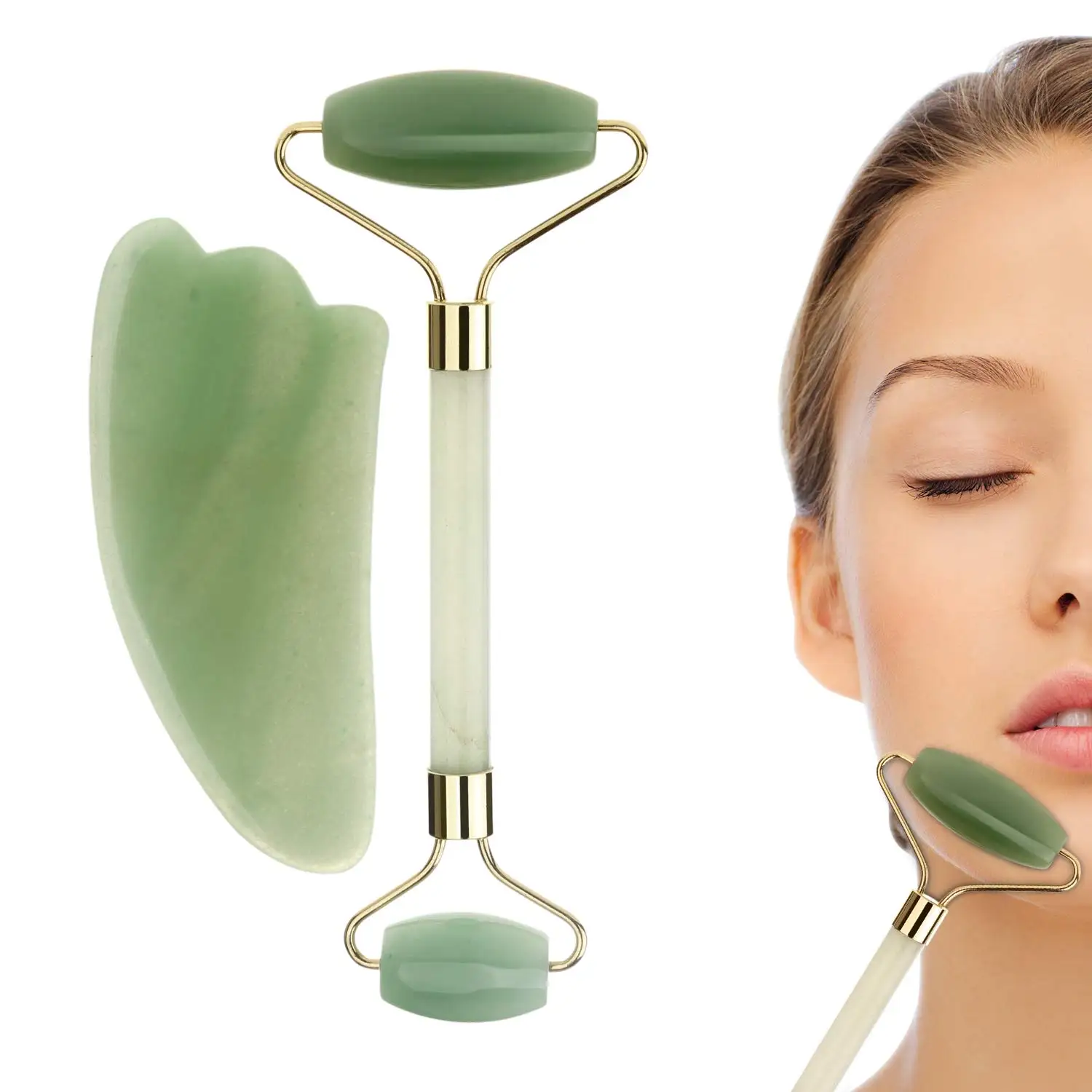 custom private label jade stone face massage mini jade roller guasha scraper massager set