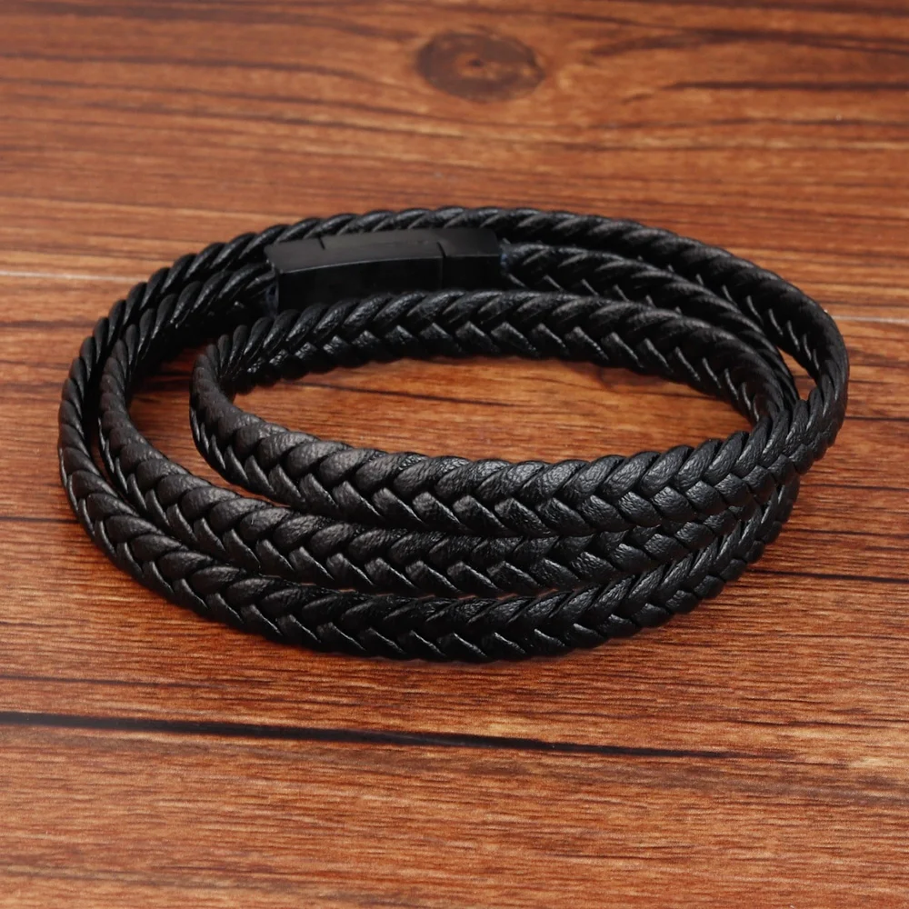 Magnet close  Braided leather 3 Layers  Genuine Leather   bracelet Wholesale