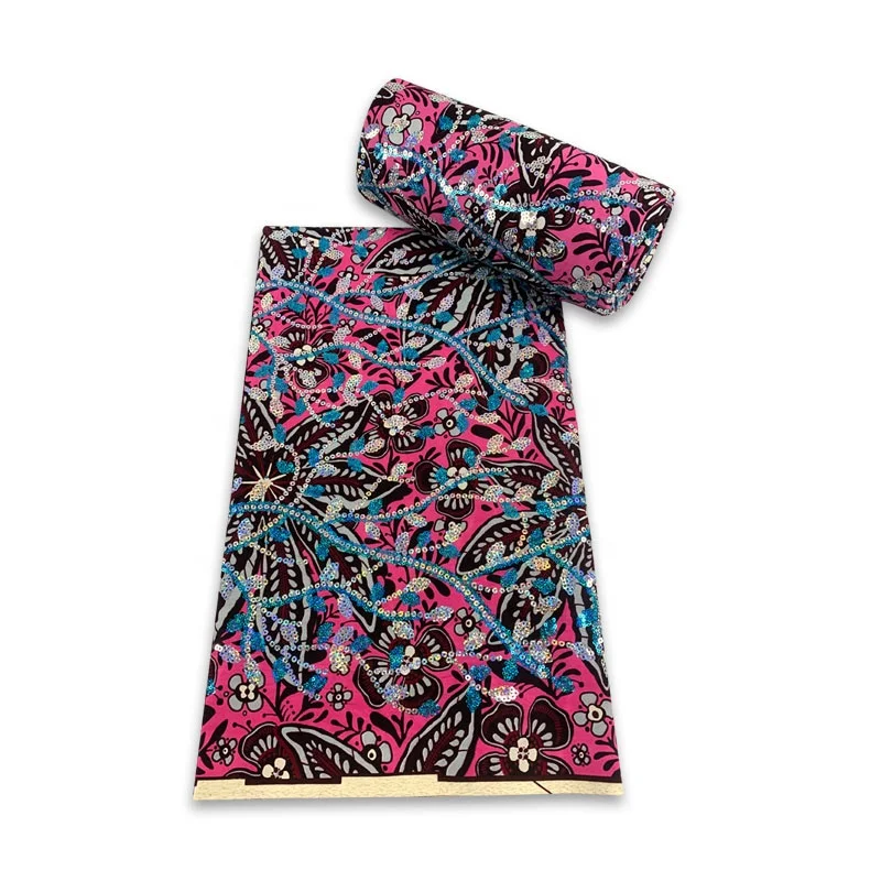 Wax Printed Embroidered Sequins African Genuine Sequin Soft Pagne Material Wax Fabric Woven Weft Cotton 6 Yards/piece H220801