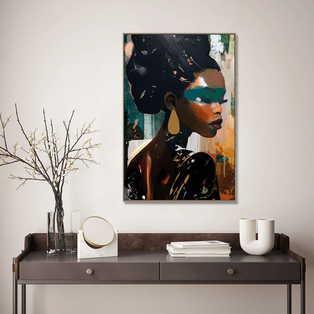 beautiful woman figure paintings oil handpainting modern african lady foil canvas art woman graffiti frames art for home decor