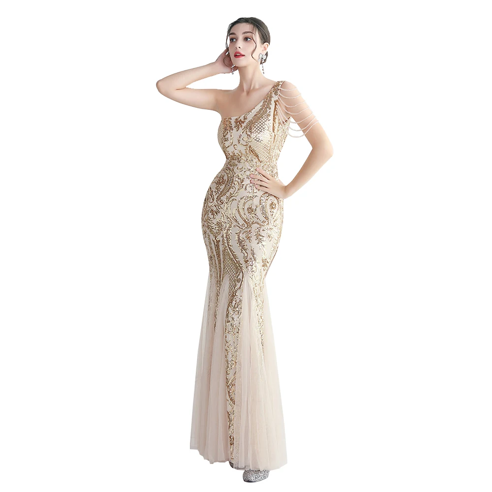 High Quality  Beading Sequin Dress Mermaid Evening Long Ladies Gowns Party Prom Evening Dresses