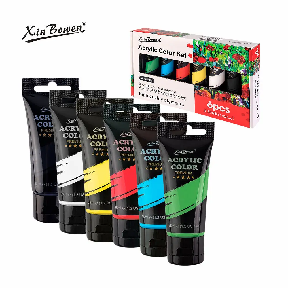 Xin Bowen Art Paint 35ml 6 Colors Acrylic Paint New Style Artist Paint Set Non Toxic Art Materials Pigment