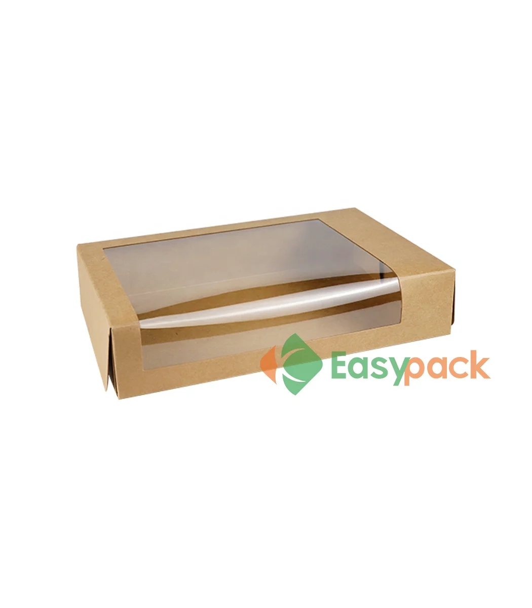 Disposable folding brown kraft paper packaging box with PE window