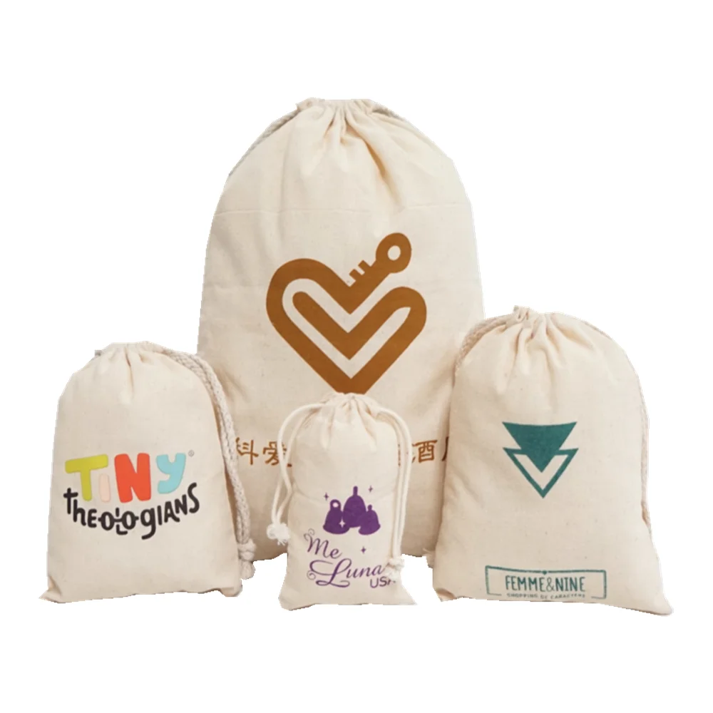 High quality calico 100% natural cotton drawstring pouch for girls makeup drawstring bag eco cosmetic drawstring pouch