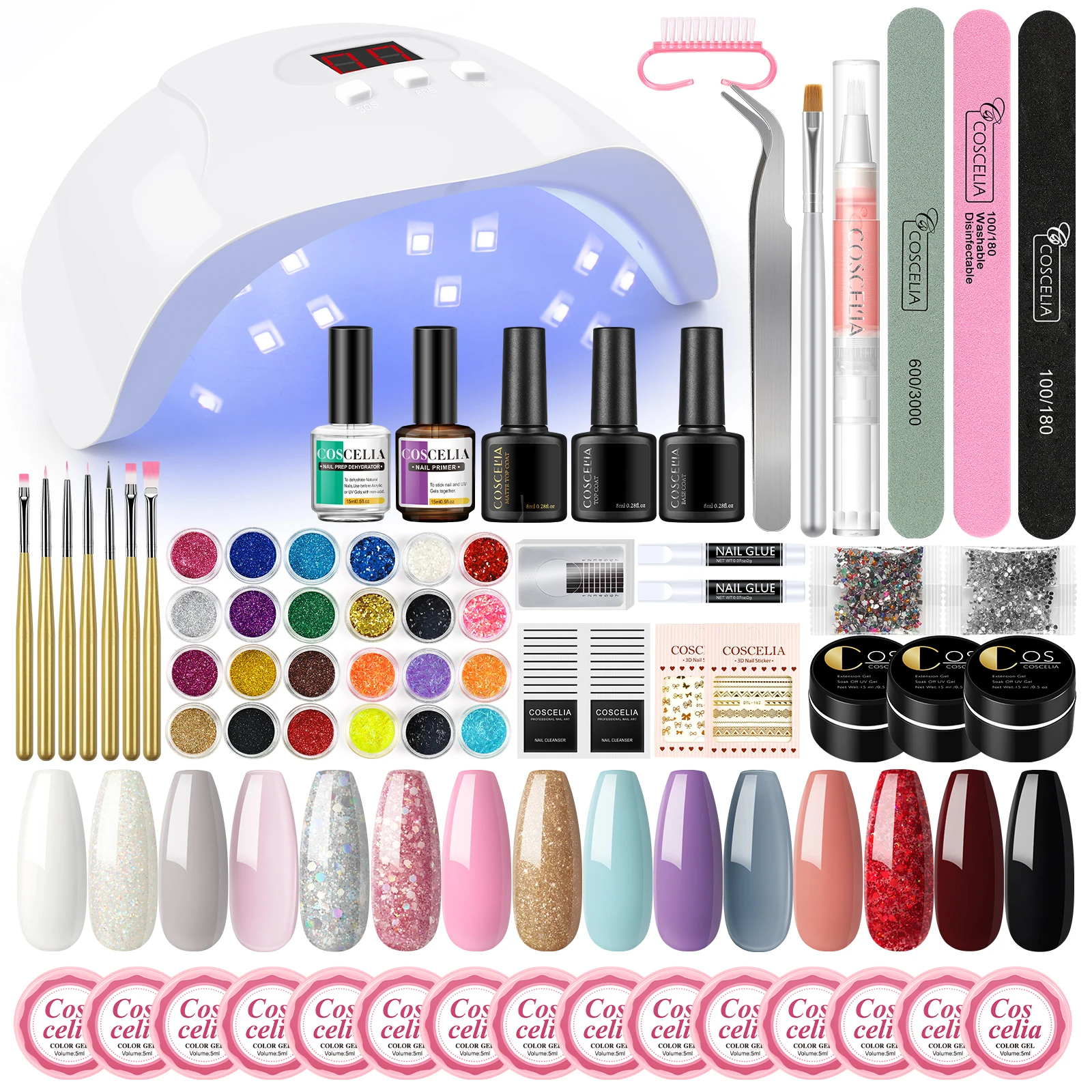 2023 15 Colors New UV Gel Nail OEM/ODM Gel Soak Off UV Polish Nail Wholesale 36W LED Lamp COSCELIA Nail Set
