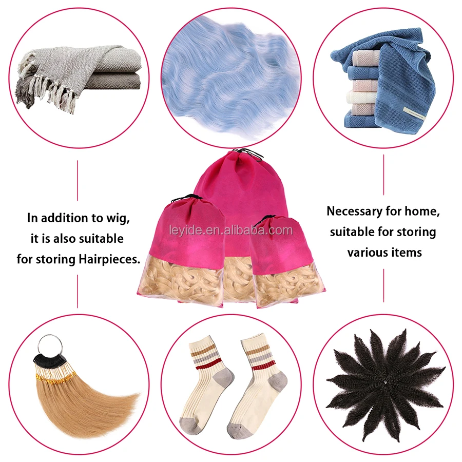 AliLeader Cheap Price Black Pink Color Transparent PVC Wig Storage Bag Non Woven Drawstring For Hair