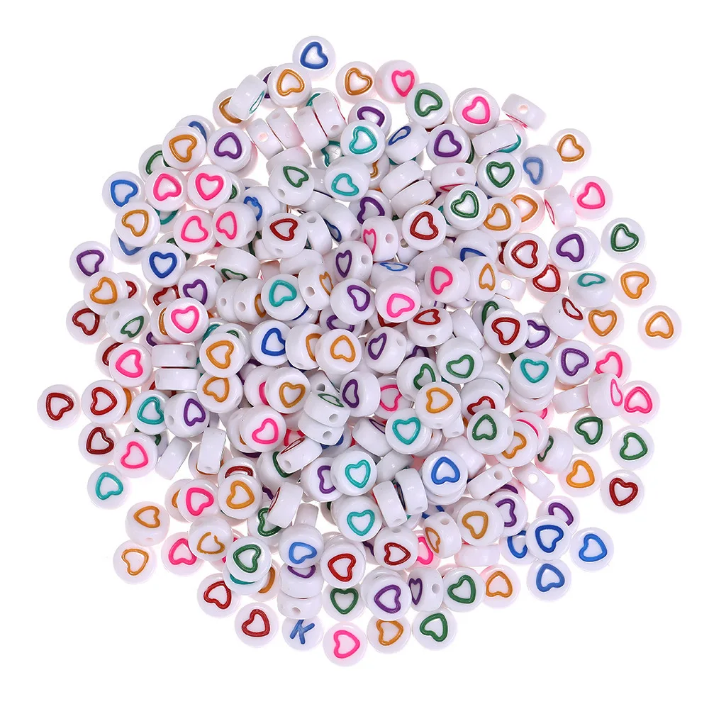 Loose Beads Factory Price 4mm*7mm Coin Hollow Colorful Heart Plastic beads Acrylic Alphabet For Jewelry Making Letter BeadsAcry