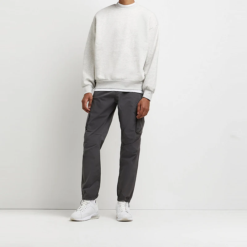 Fashion Custom Men Adjustable String Ankle Side Pockets Grey Men Cargo Jogger Pants