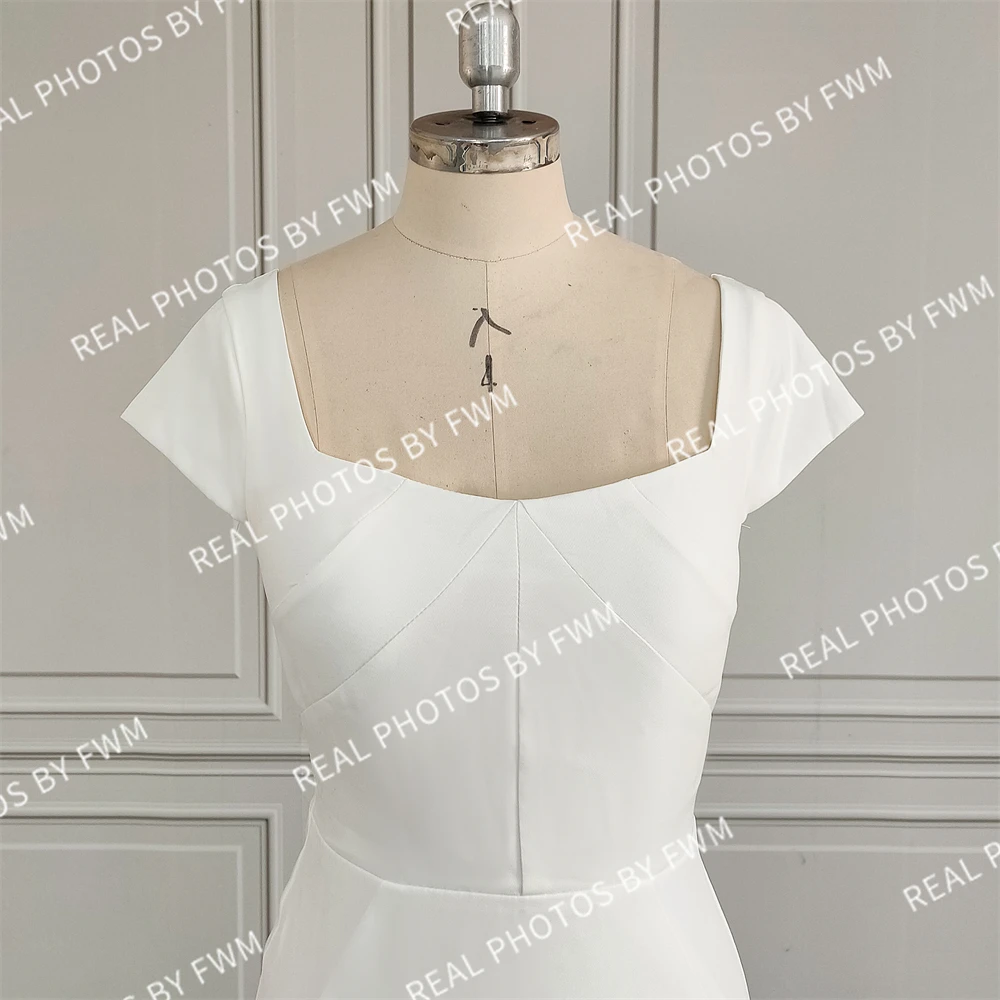 100% Real Photos High Quality Square Collar Short Sleeves Wedding Dress for Bride Women Backless Bridal Gown With Train 2024
