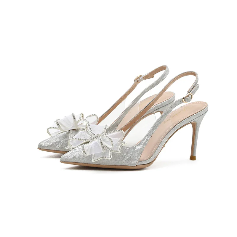 Popular Silver Glitter Upper Pumps Thin Heels Ladies Bridal Party Wedding Shoes Designer Women Pointed Toe High Heels  Sandals