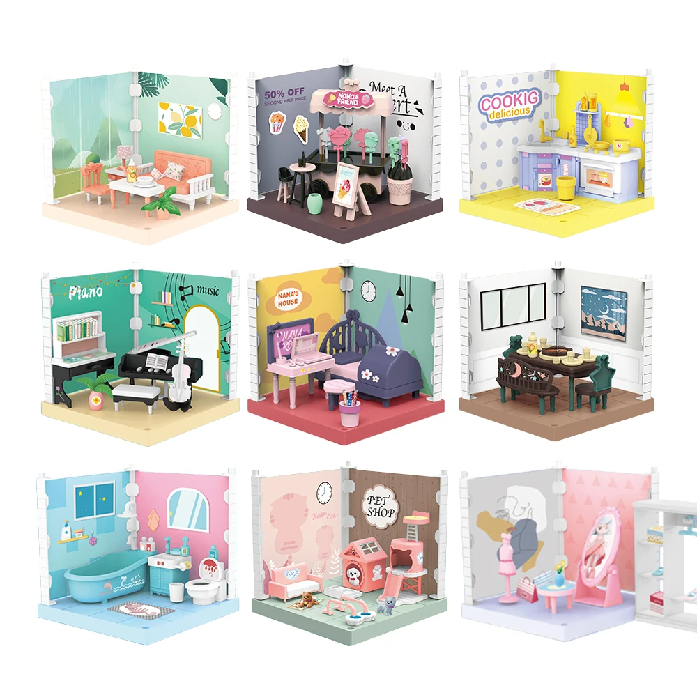 Crafts DIY Creative Bath Room Doll Houses With Lights Shine Scene Small Dolls Toy Tub Mini Furniture
