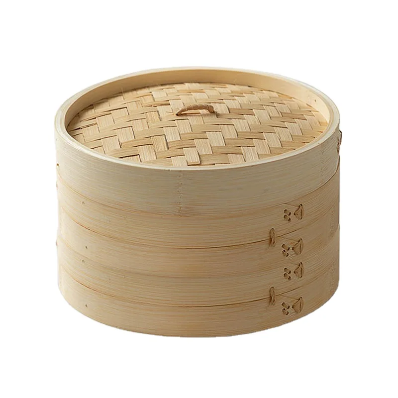 High quality wholesale double layer durable and sturdy bamboo steamer basket for home steamed seafood