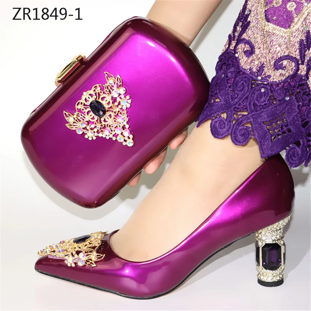 ZR1849-2 Nigeria green color high heel women matching Italian design shoe and bag set for wedding
