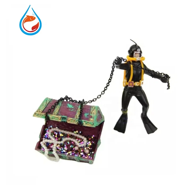 American Seahorse Pneumatic Fish Tank Decorations Treasure Hunting Frogman Fish Tank Ornaments Box Aquarium Landscaping