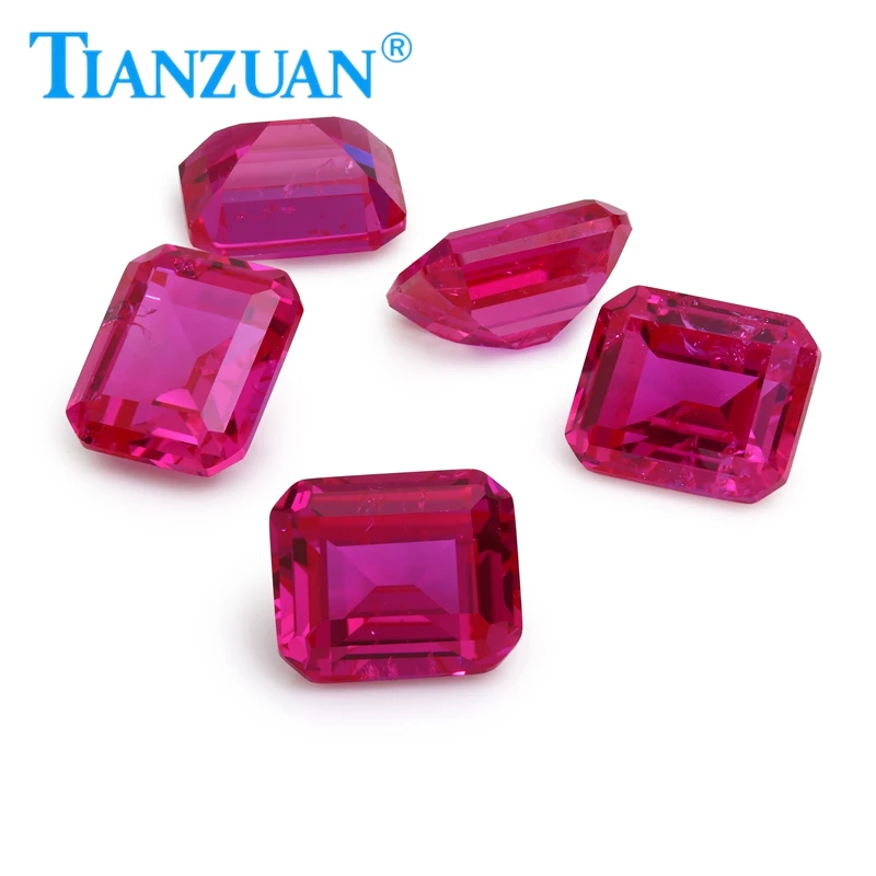 Artificial cultivation of labour natural rose ruby in Emerald cut with cotton wool high precision cutting bare gems(2-20mm)