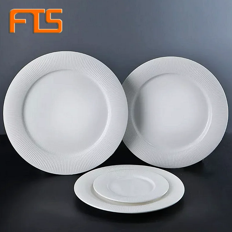 Круглая посуда для ресторана, оптовая продажа, белая фарфоровая керамическая тарелка