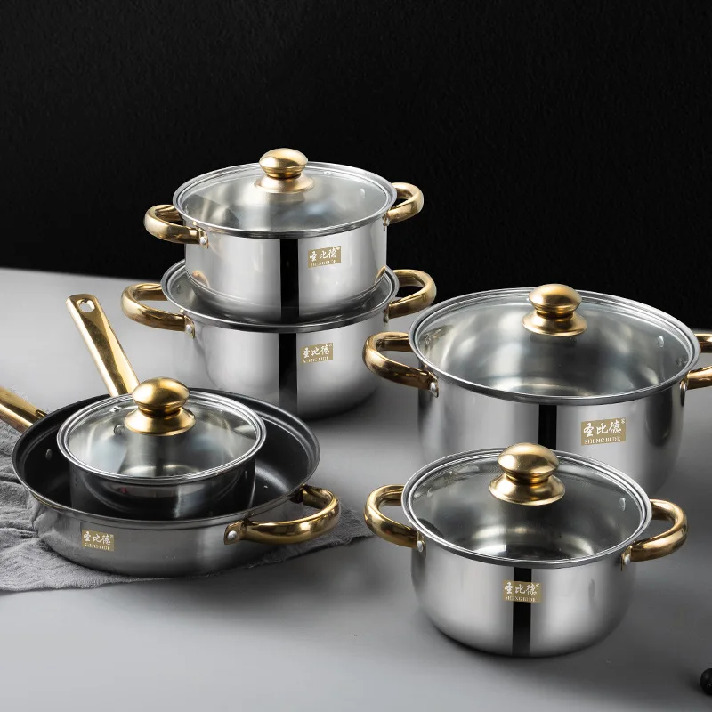 Kitchen Accessories Cooking Sets Non-stick Cookware Pots And Pans Set Stainless Steel Sauce Pan Frying Pan Casserole Set