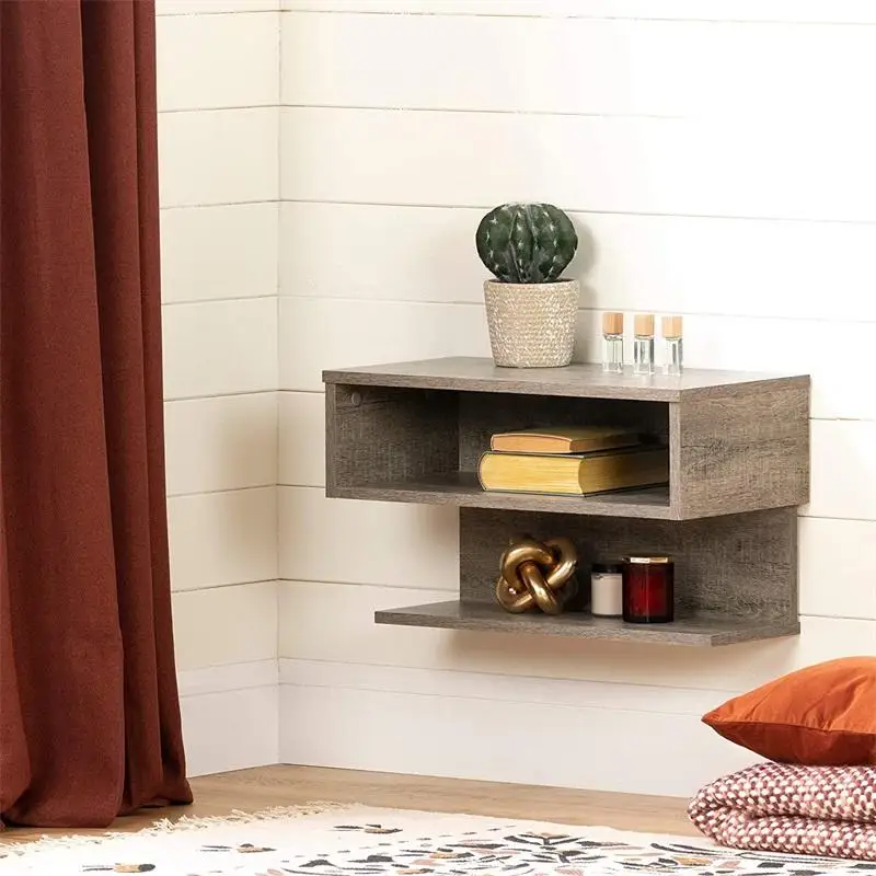Wooden Storage Shelf Rack Floating Bedside Table Wall Mounted Shelf with Drawer Bedside Nightstand Side Table