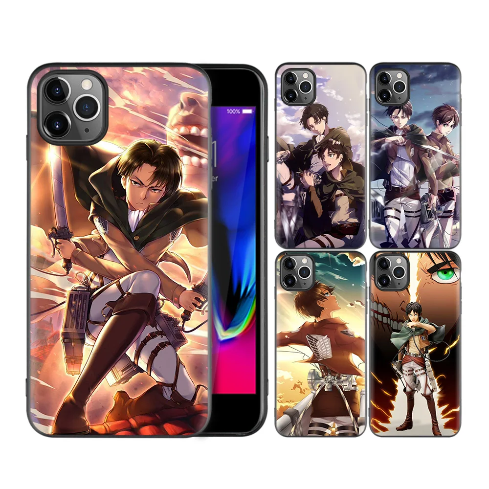 High Quality Cartoon attack on titan Custom Fashion Black Soft TPU Phone Case For iPhone 7 Plus For Samsung S20 Plus 5G