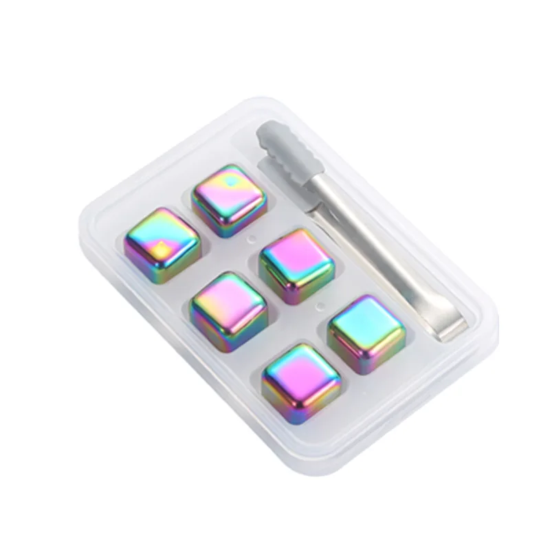Custom Logo Or Packing Many Style Free Match 8pcs Set Reusable Stainless Steel Whiskey Stone Ice Cubes With Plastic Box Ice Clip