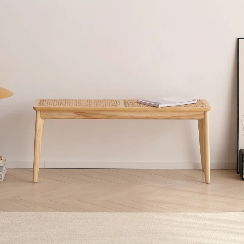 Dreamhause Wood Bench Living Room Bed Room Balcony Patio Decorative Rattan Bench Dining Bench Bed End Stool