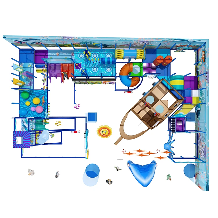 Детская мягкая игровая площадка в океаническом стиле с зоной отдыха