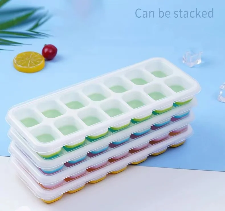 New Silicone Ice Tray Mold Box Ice Cube Maker 14 Grid Non-toxic Durable Bar Pub Wine Ice Blocks Maker Kitchen Tools Accessories