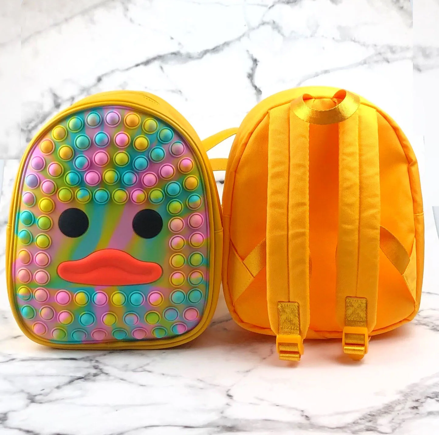 Duck Push Popping Bubble Fidget Sensory Toy Backpack Purse Rainbow Silicone Popis Fidget Purse School Pop Bags for Kids Girls