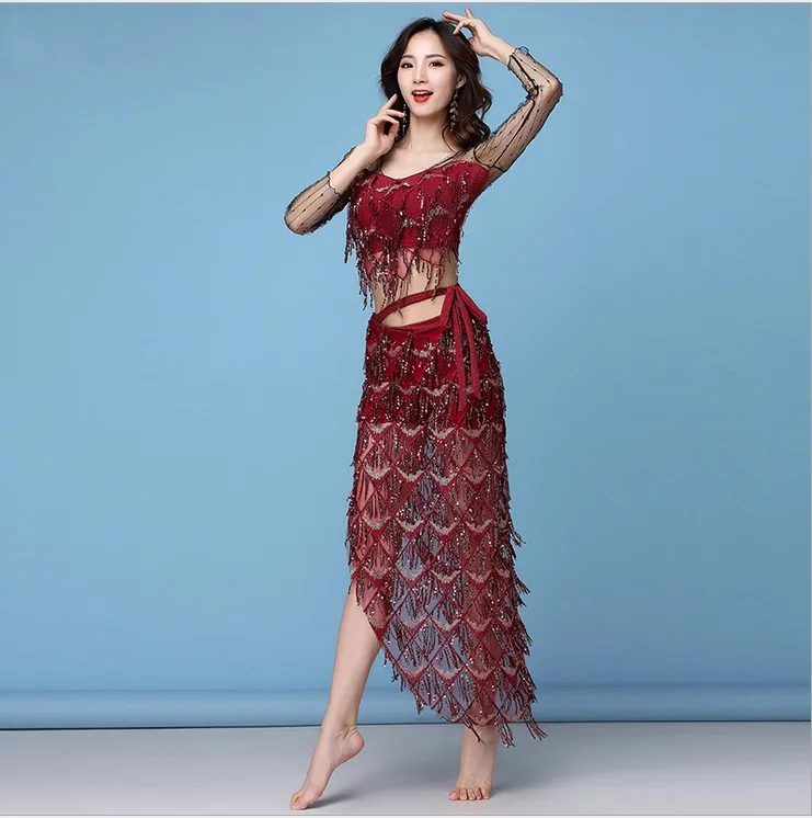 Sexy Egyptian Performance Tassel Suit Belly Dance Costume