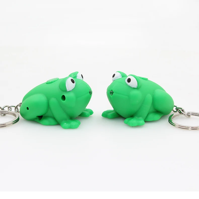 Frog LED light sound keychain with croak voice for gift promotion