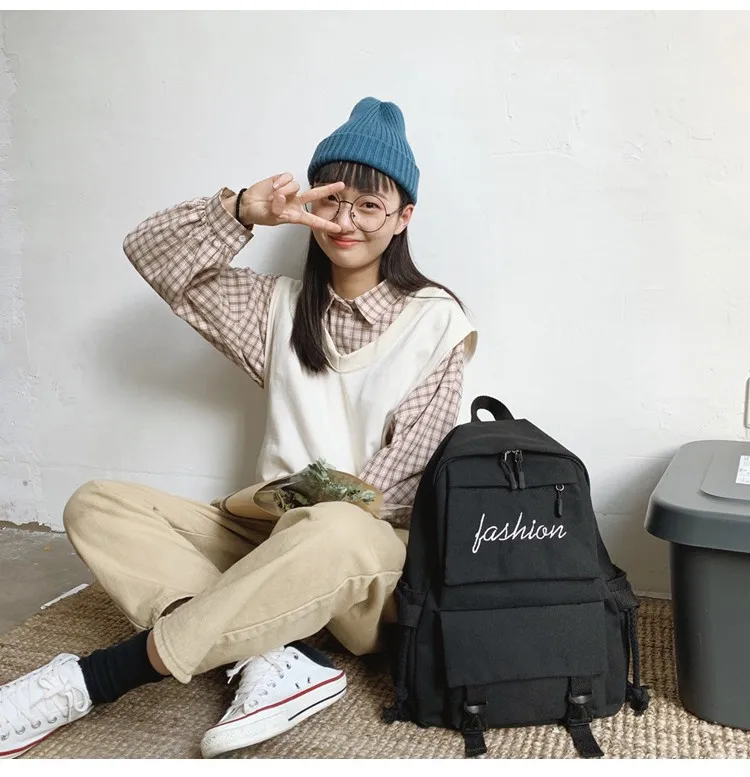 Wholesale Fashion Korean School Bag Female College Students Portable Backpack  Campus Canvas School Backpack