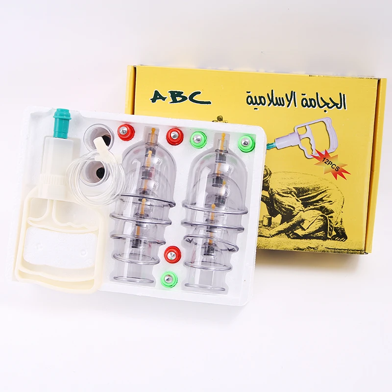 Chinese Cupping Therapy Set 12 Vacuum Air Suction Cups with Pumping Handle  Massage for Back Neck Pain Muscle Relief