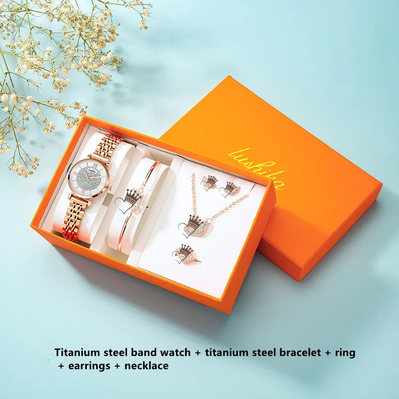 Круглые кварцевые часы, темпераментные полностью алмазные часы из Гипсофилы со стальным браслетом, Подарочная коробка, подарок на день Святого Валентина