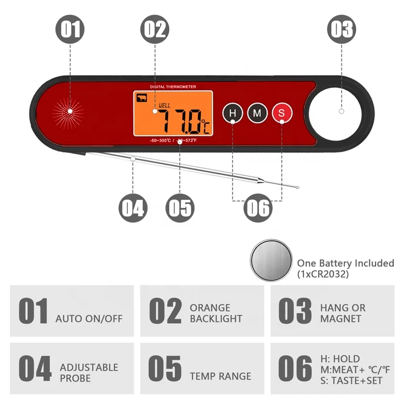 Factory Wholes Foldable Backlight Magnet Bottle Open Waterproof Digital Meat Thermometer