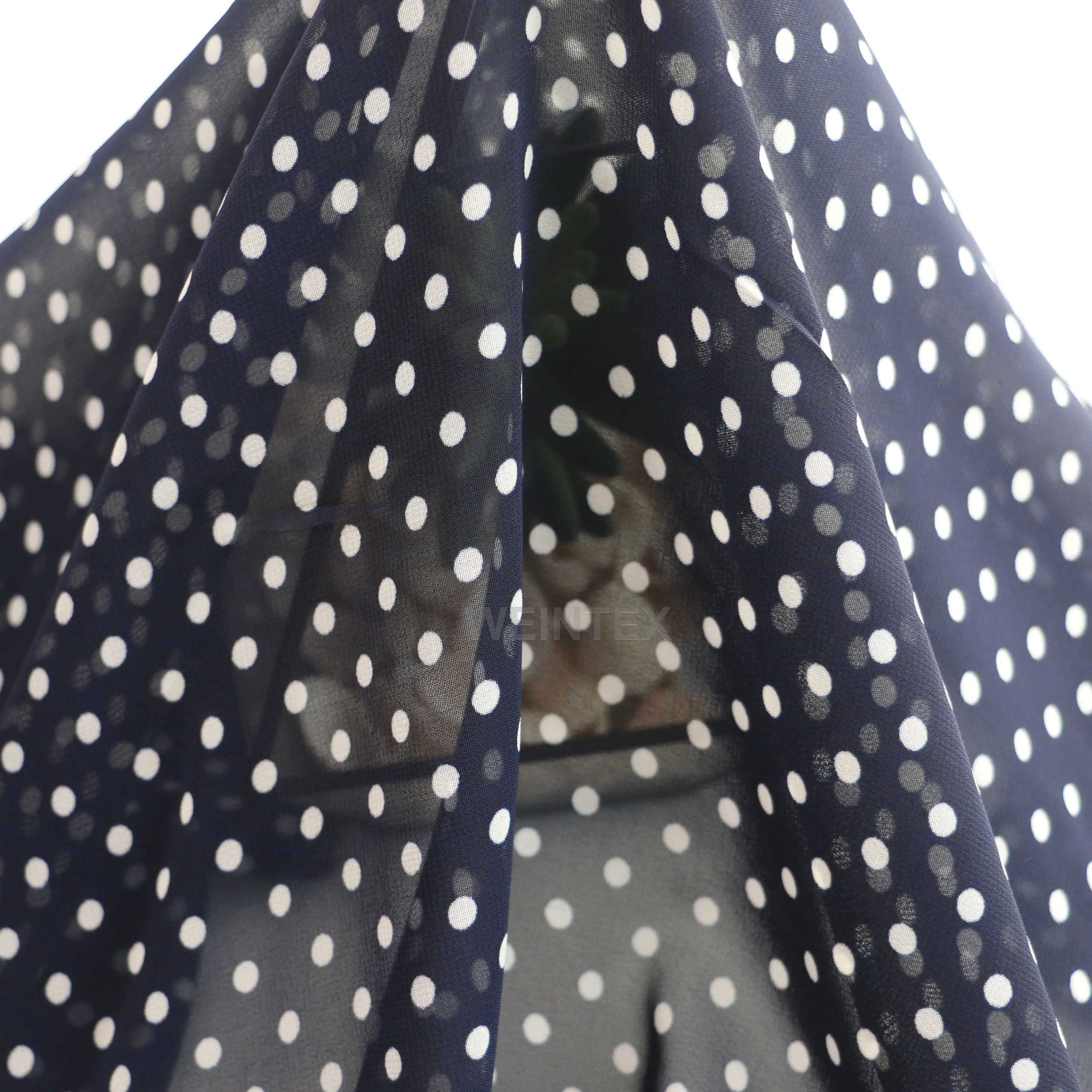 
WI-A07 China wholesale stock lot polyester 6mm polka dot chiffon fabric for dress and scarf 