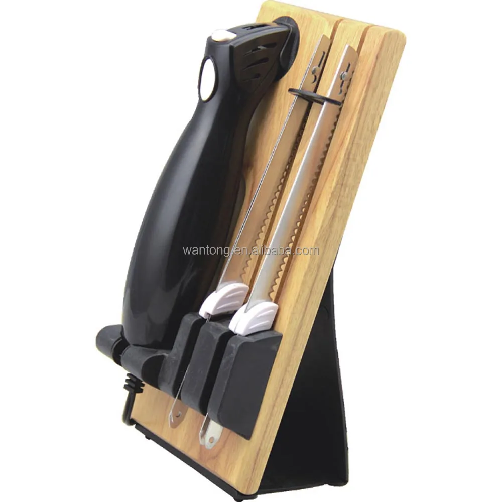 Professional Kitchen Electric Carving Knife One Button Handheld Easy Slice Interchangeable Serrated Blade